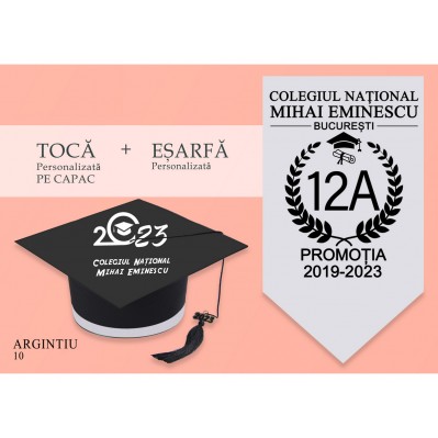 Tocă personalizata PE CAPAC + esarfa personalizata - ARGINTIU Tocă personalizata PE CAPAC + esarfa personalizata - ARGINTIU