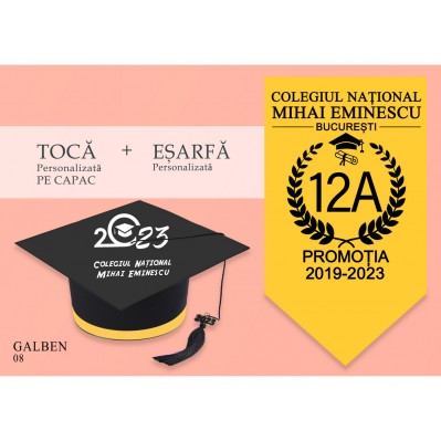 Tocă personalizata PE CAPAC + esarfa personalizata - GALBEN Tocă personalizata PE CAPAC + esarfa personalizata - GALBEN
