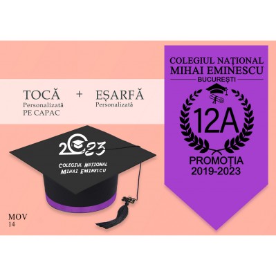 Tocă personalizata PE CAPAC + esarfa personalizata - MOV Tocă personalizata PE CAPAC + esarfa personalizata - MOV