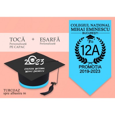 Tocă personalizata PE CAPAC + esarfa personalizata - TURCOAZ-ALBASTRU Tocă personalizata PE CAPAC + esarfa personalizata - TURCOAZ-ALBASTRU