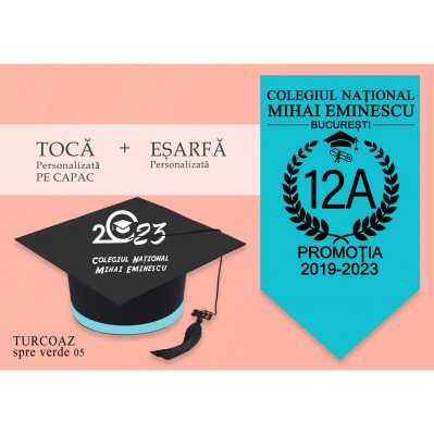 Tocă personalizata PE CAPAC + esarfa personalizata - TURCOAZ-VERDE Tocă personalizata PE CAPAC + esarfa personalizata - TURCOAZ-VERDE