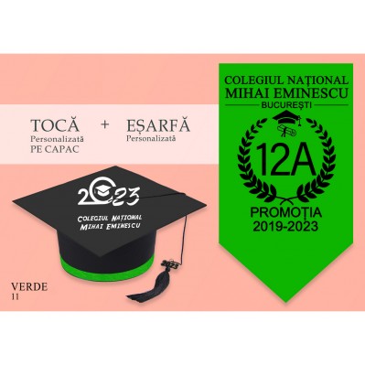 Tocă personalizata PE CAPAC + esarfa personalizata - VERDE Tocă personalizata PE CAPAC + esarfa personalizata - VERDE