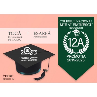 Tocă personalizata PE CAPAC + esarfa personalizata - VERDE-SMARALD Tocă personalizata PE CAPAC + esarfa personalizata - VERDE-SMARALD