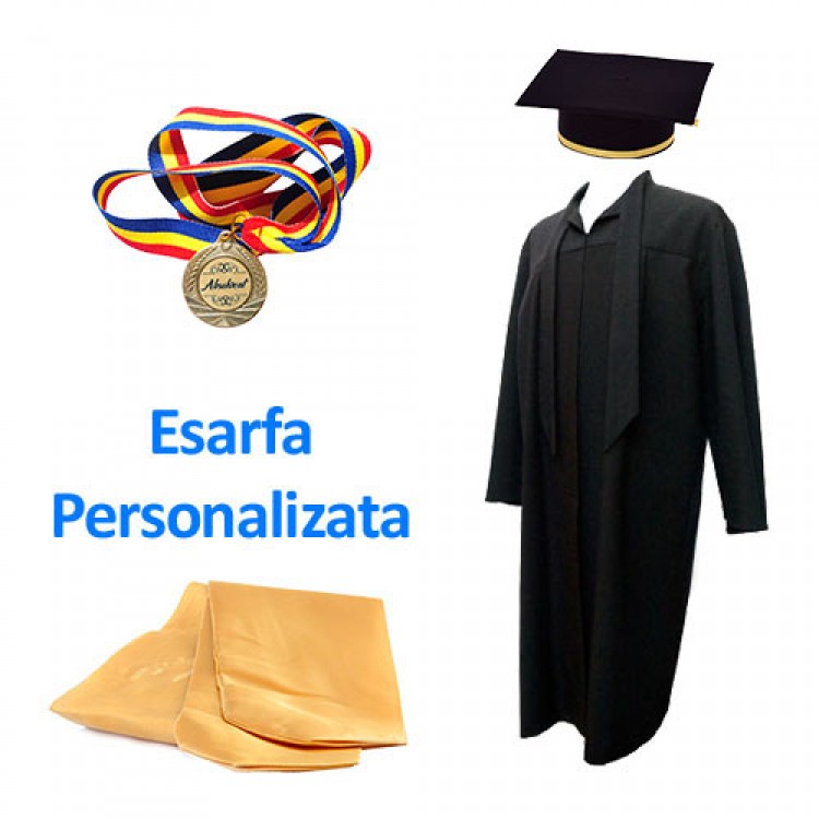 Pachet Absolvire - Toca + Esarfa Personalizata + Medalie Absolvent + costumatie - Clasa 8