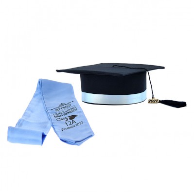 Toca Absolvire neagra cu bentita bleu + esarfa personalizata